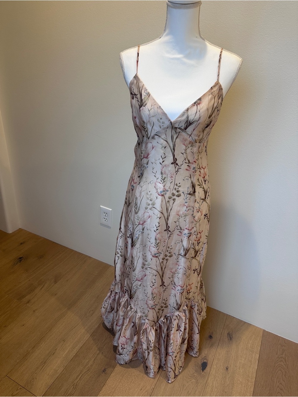 Storia Floral Satin Maxi Dress Romantic Slip Dress Size Large